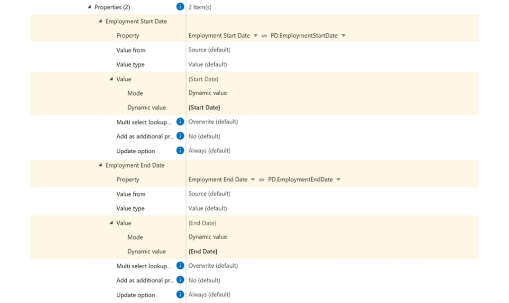 Set properties to target.