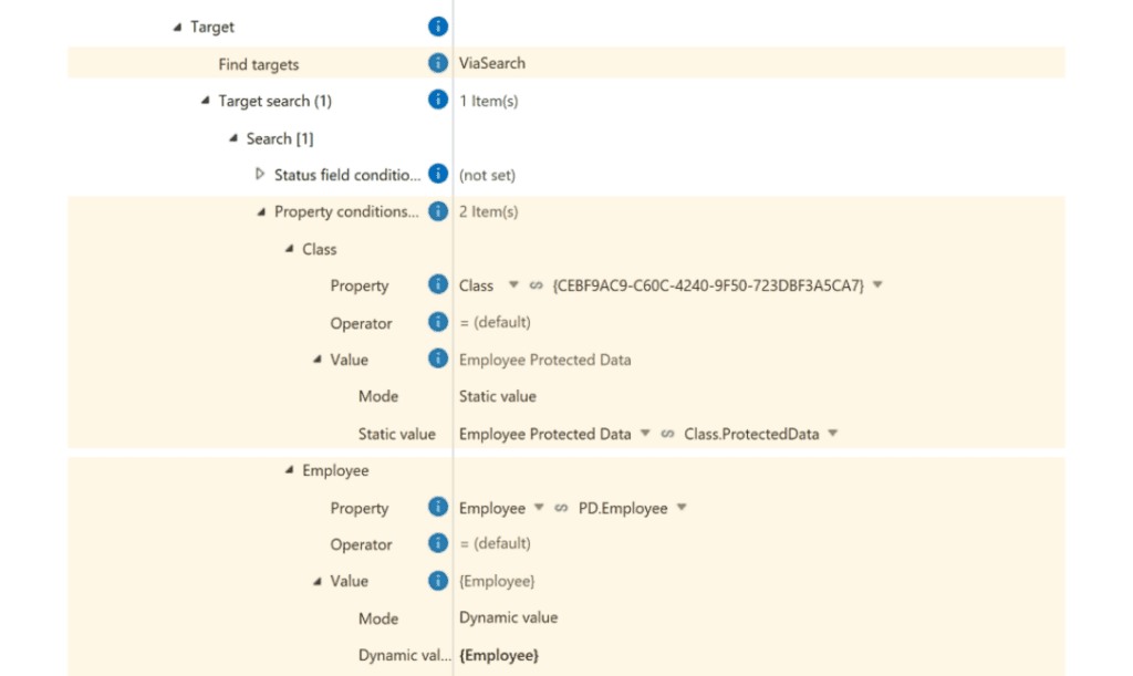 Define the target to copy property values.