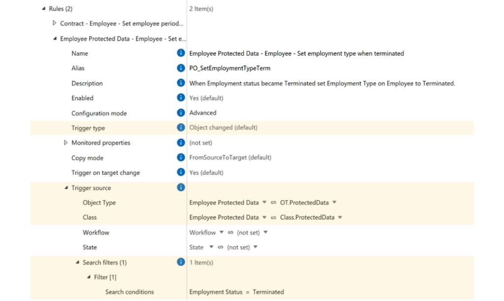 Define the trigger type and trigger source for setting property values.